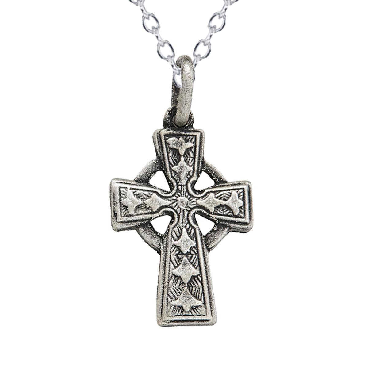 Sterling Silver Rhodium Oxidized Antique Small Circle Cross 18" Necklace