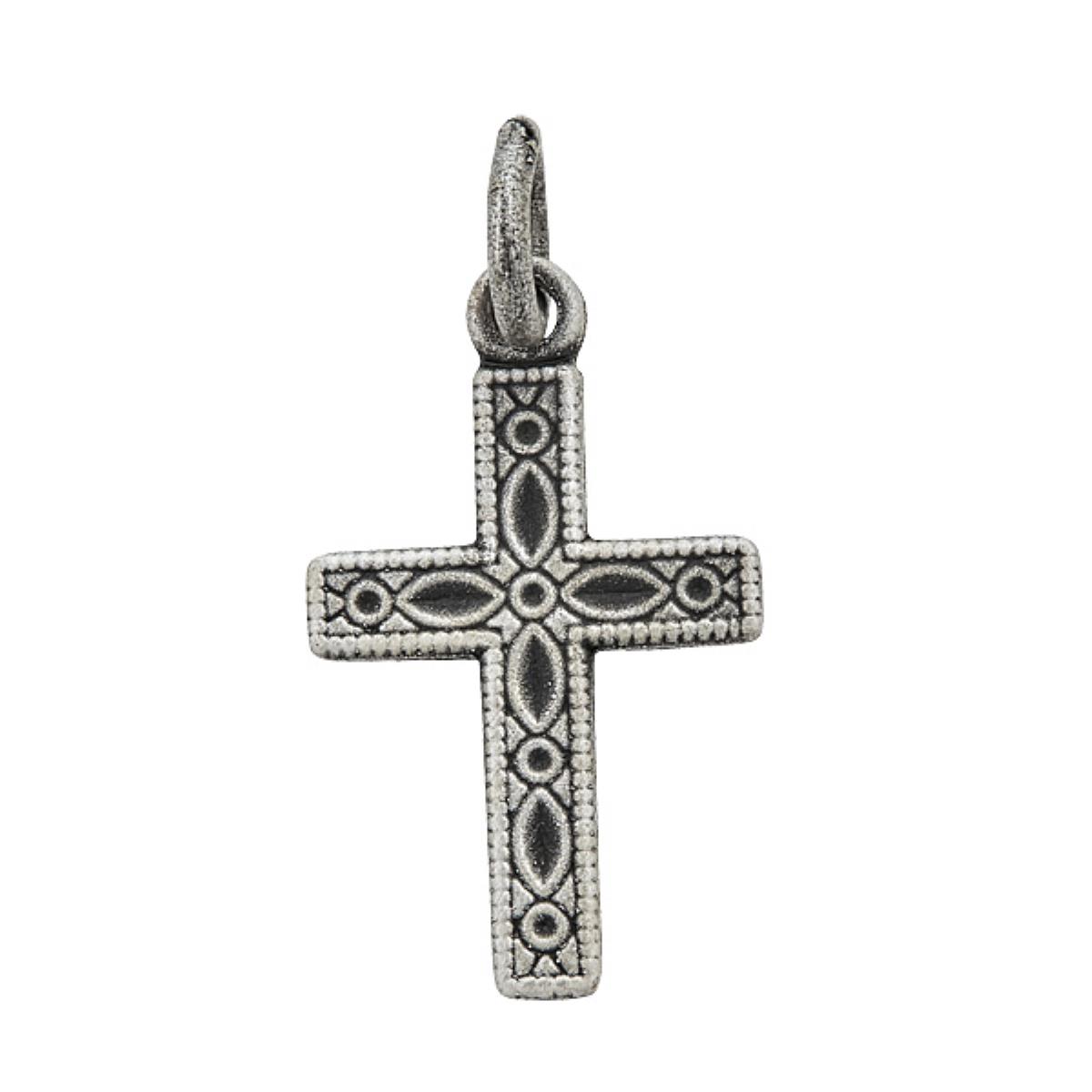 Sterling Silver Rhodium Oxidized Antique Small Cross 18" Necklace