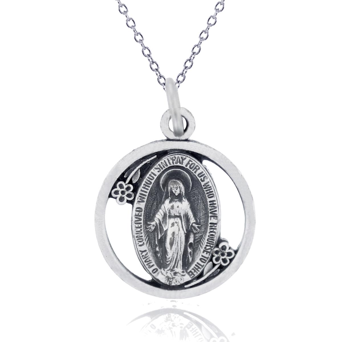 Sterling Silver Rhodium Oxidized Vintage 15x20mm Virgin Mary 18" Necklace