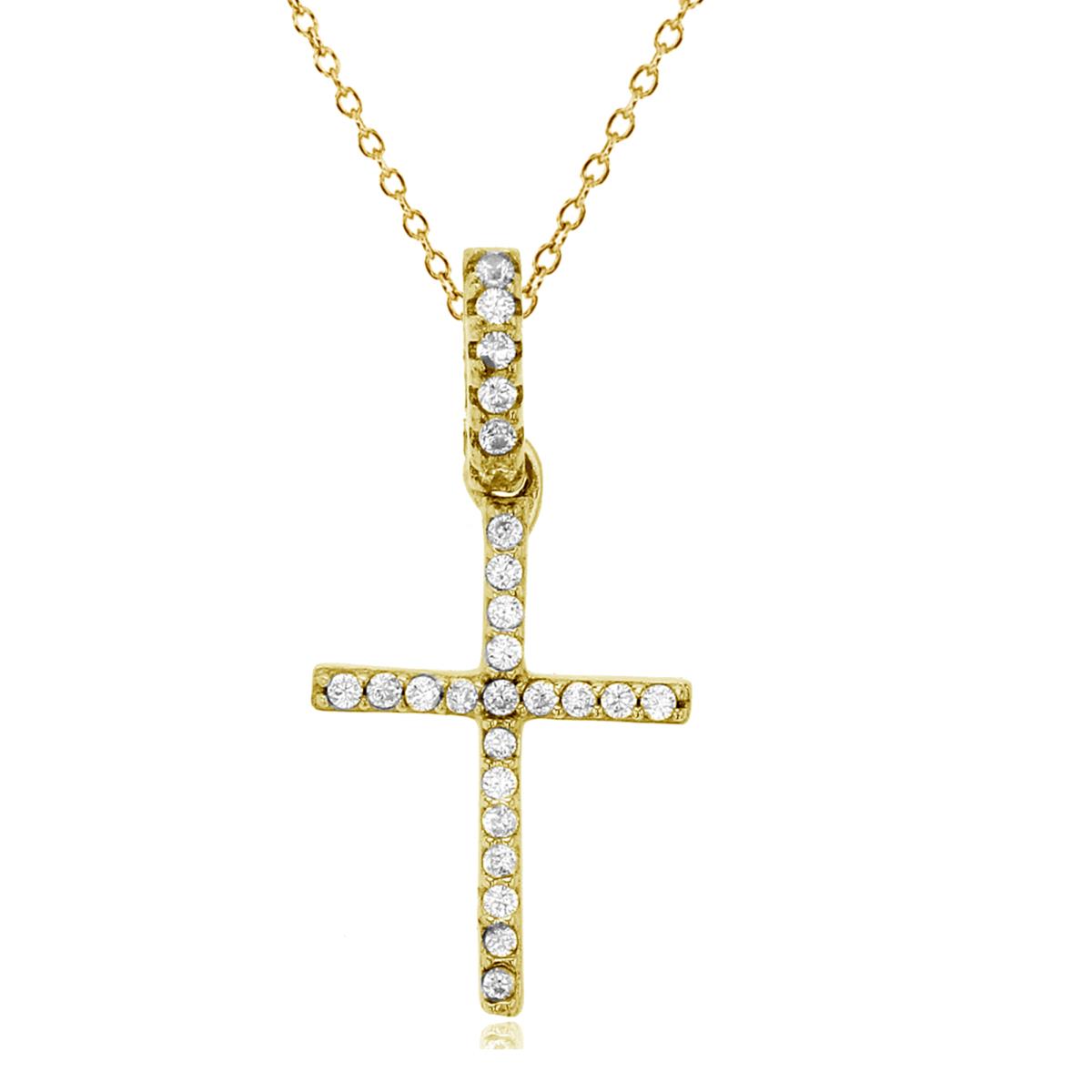 Sterling Silver Yellow Pave Cross Dangling 13"+2" Extender Necklace