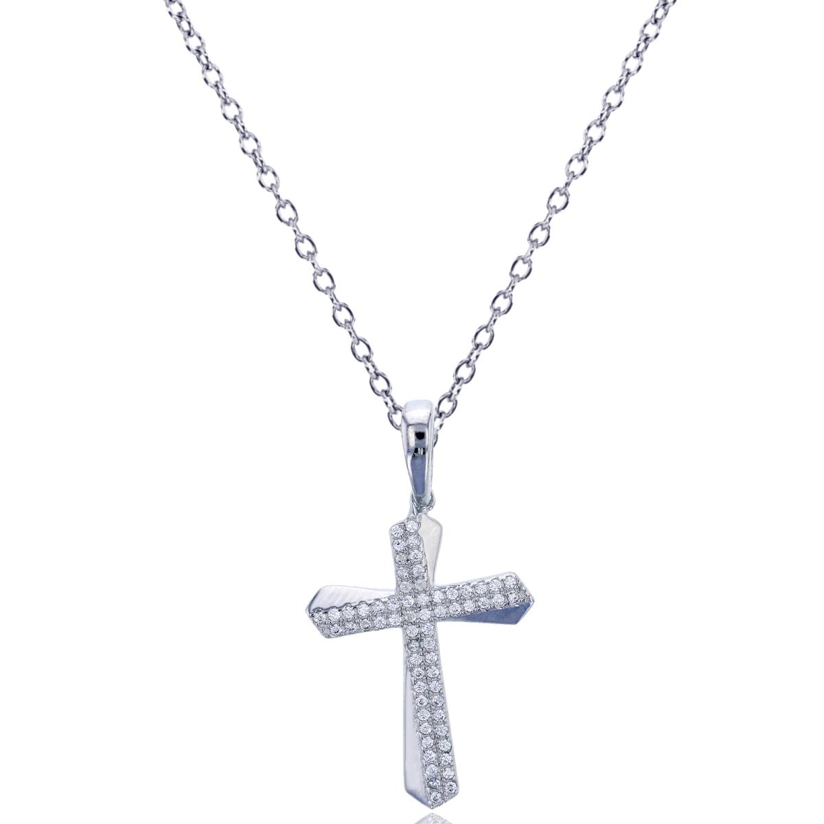 Sterling Silver Rhodium Polished Micropave Cross 18" Necklace