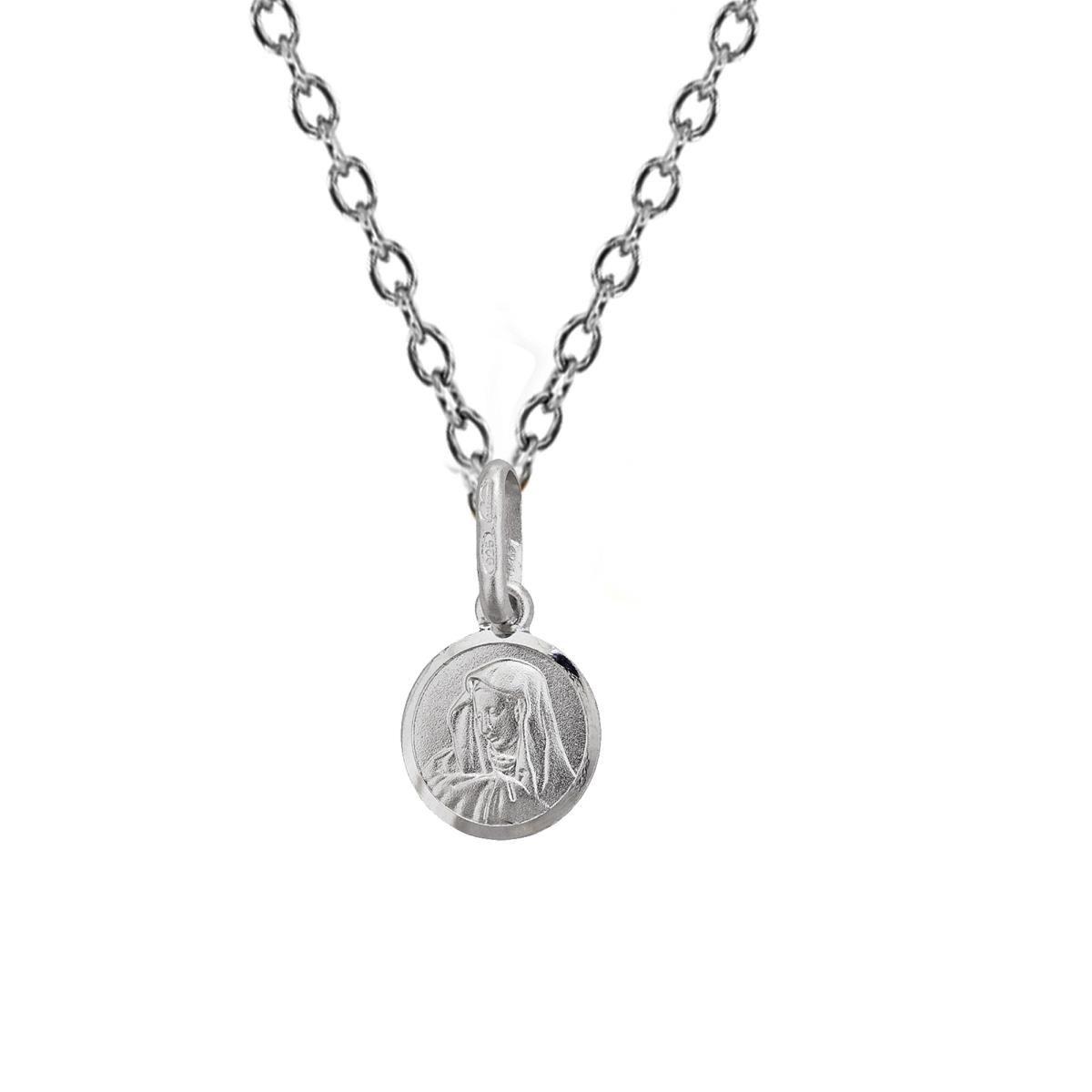 Sterling Silver mm Round Virgin Mary Medal 13+2" Necklace