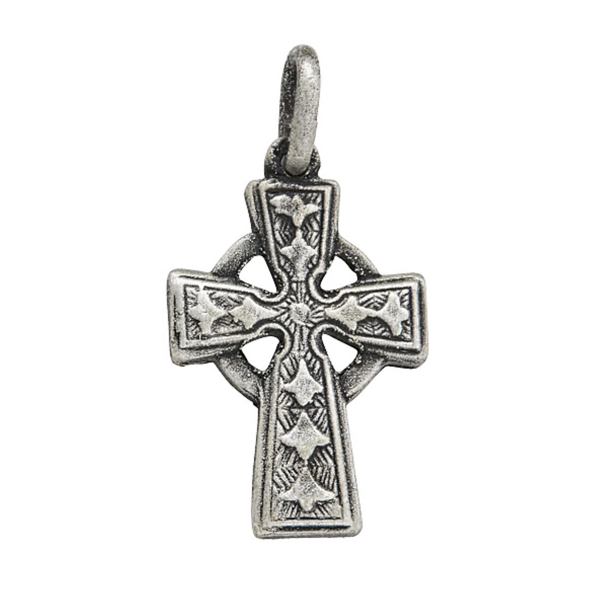Sterling Silver Rhodium Oxidized Antique Small Circle Cross 13+2" Necklace