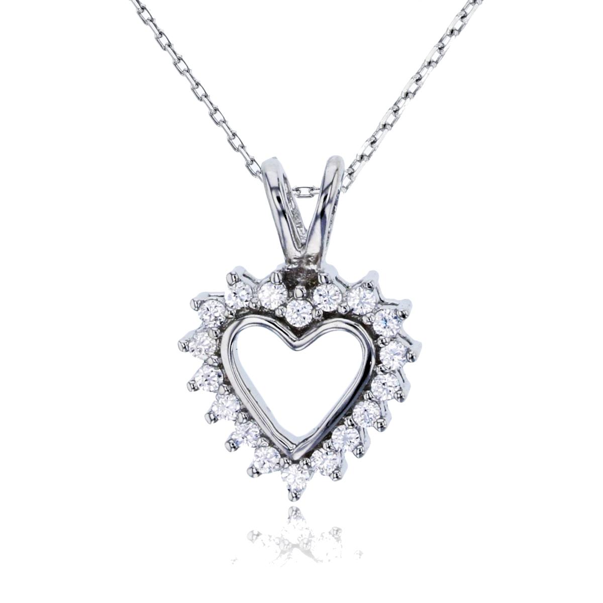 Sterling Silver Rhodium 15x10mm Pave Open Heart Double Bail 13+2" Necklace