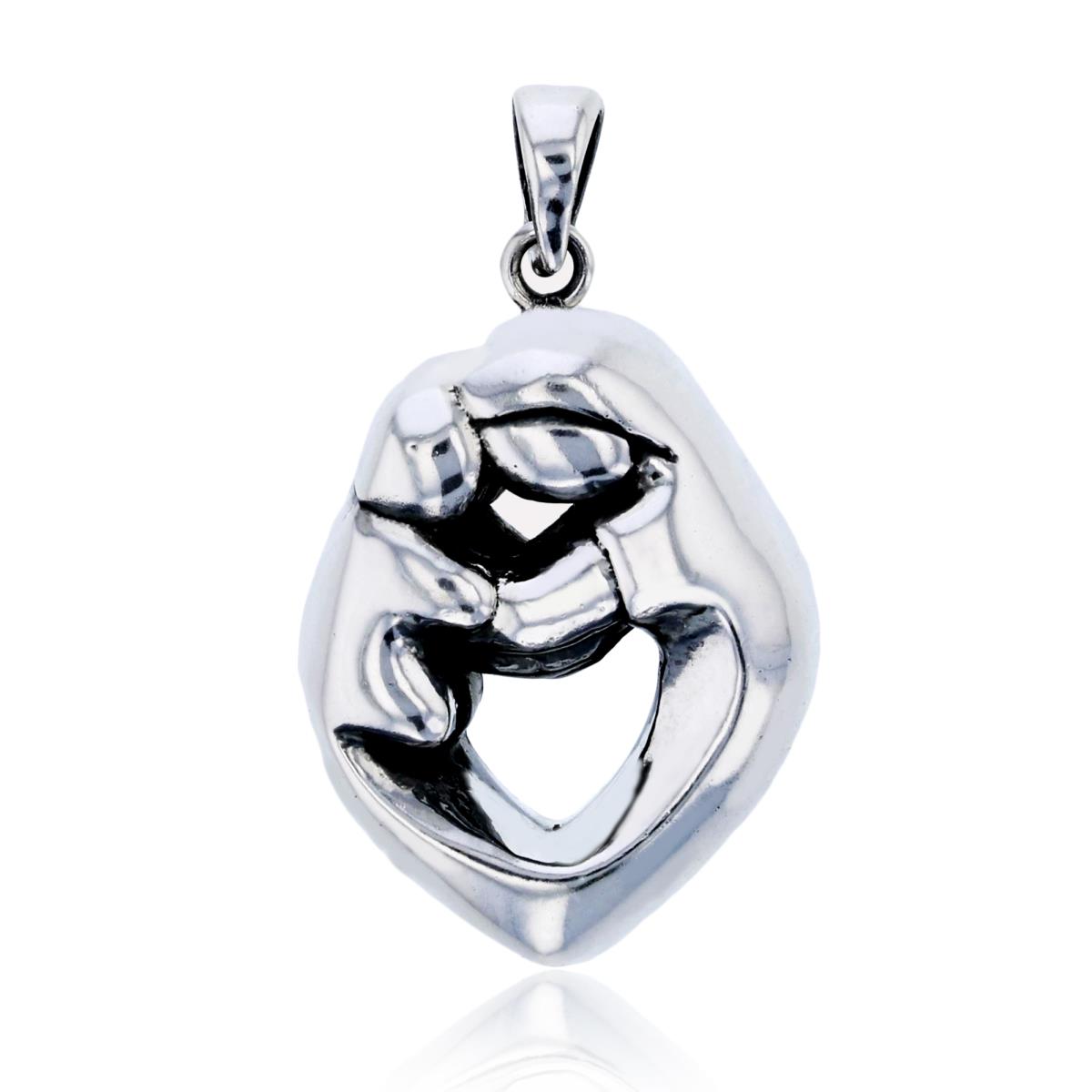 Sterling Silver Oxidized Electroformed Polished Mom & Baby Holding Hands Pendant