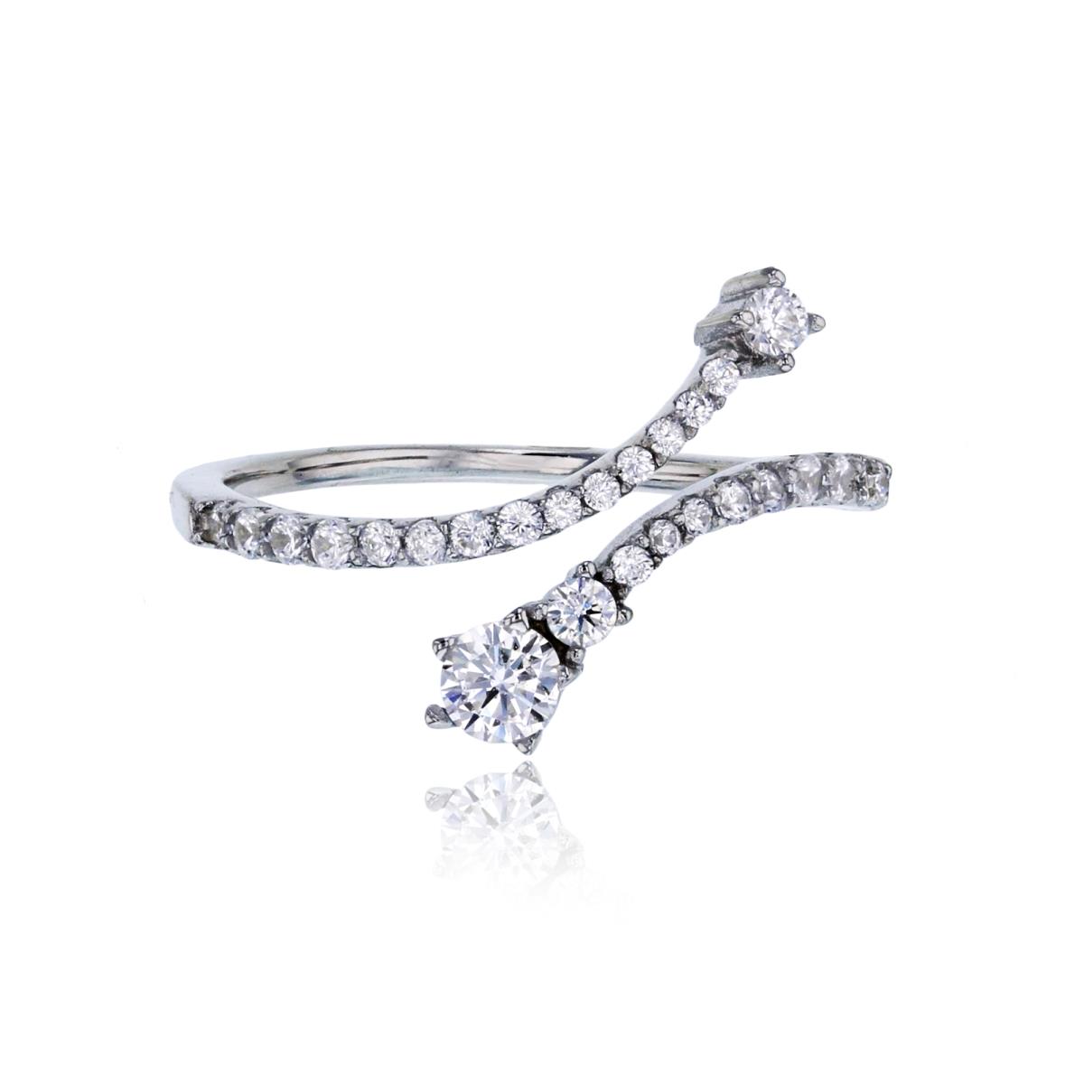 Sterling Silver Rhodium Micropave Snake Open Shank Fashion Ring