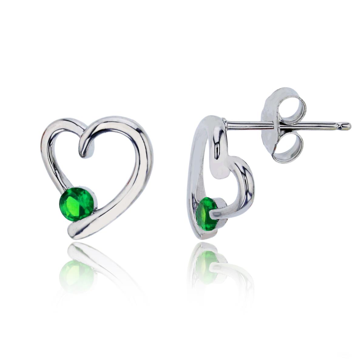 Sterling Silver Rhodium 3mm Emerald Rd Cut Polished Open Heart Stud Earring