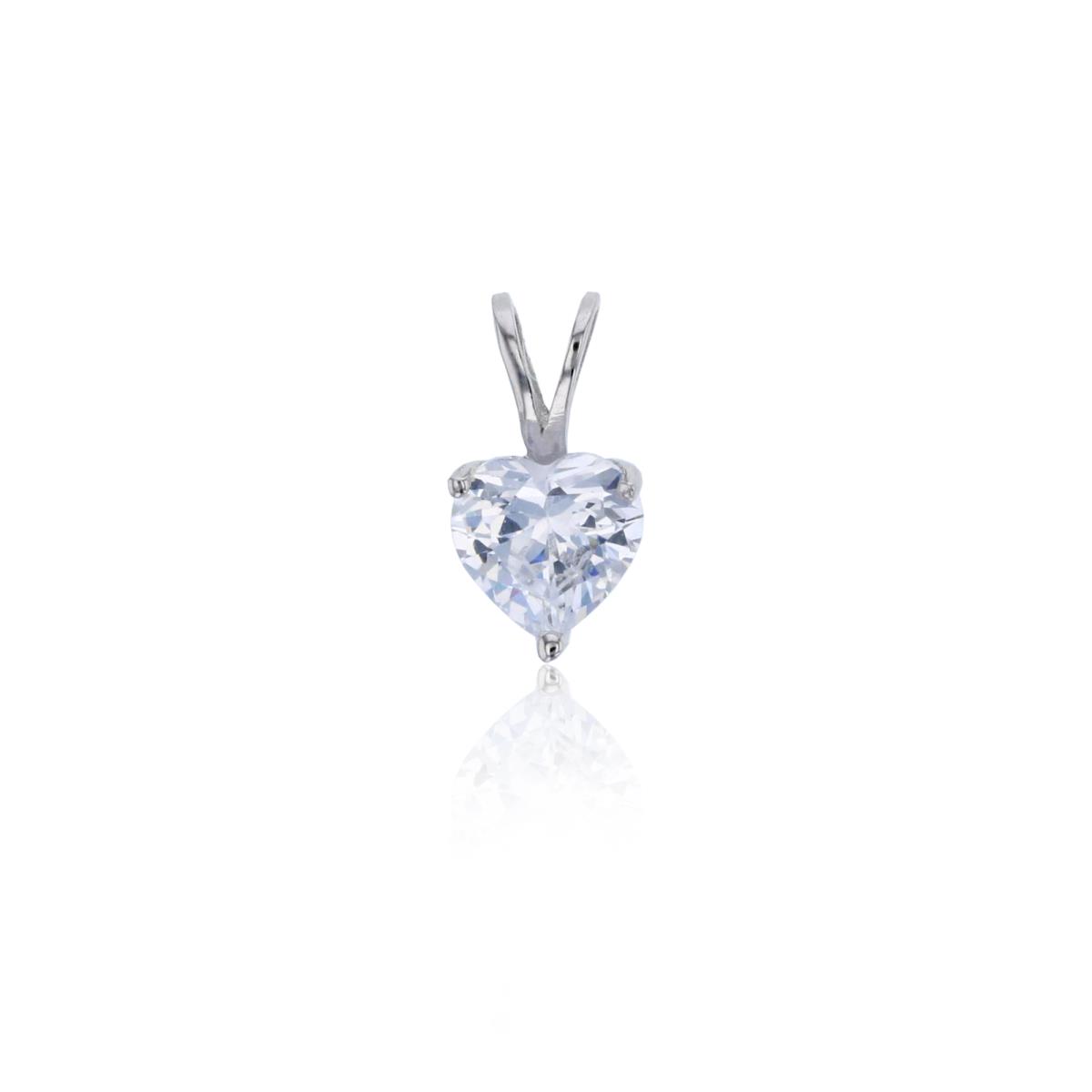 Sterling Silver Rhodium 6mm AAA Heart Cut Solitaire Double Bail Pendant