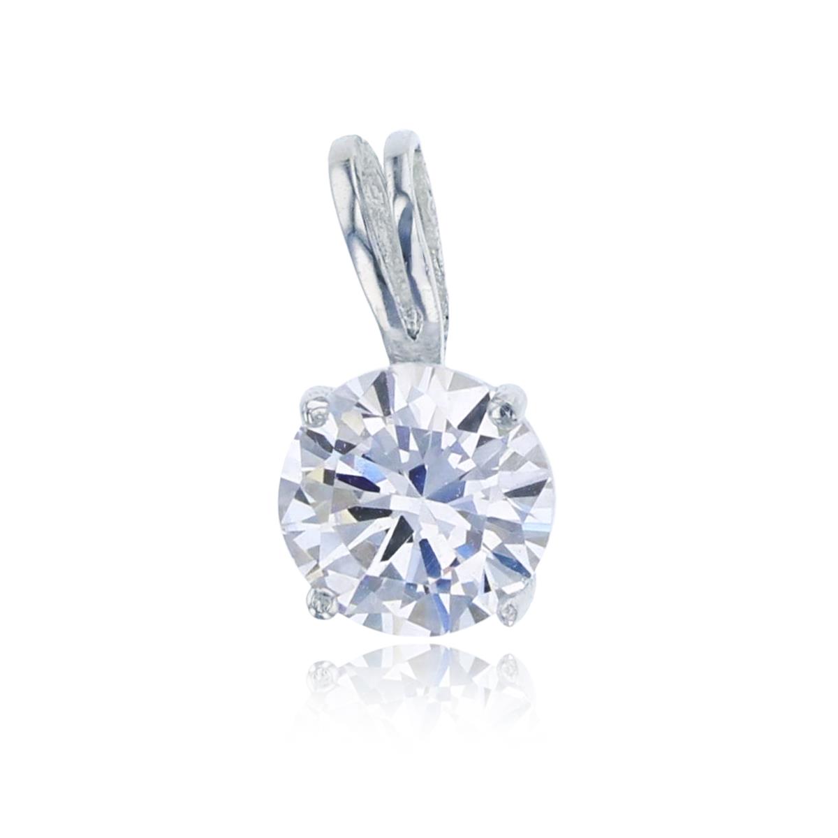 Sterling Silver Rhodium 6mm AAA Round Cut Solitaire Double Bail Pendant