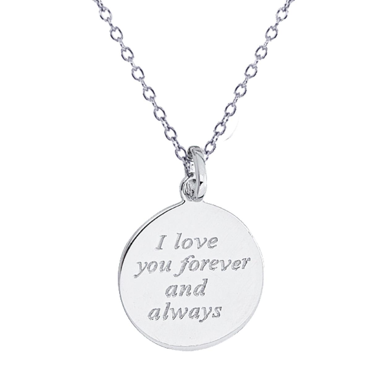 Sterling Silver Rhodium "I Love You" Hollow Heart Charm 18" Necklace