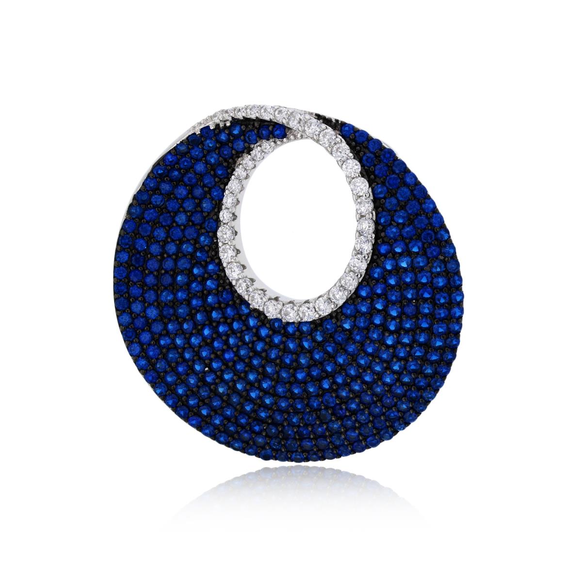 Sterling Silver Black & Rhodium Micropave White & Blue CZ Swirl Open Circle Pendant