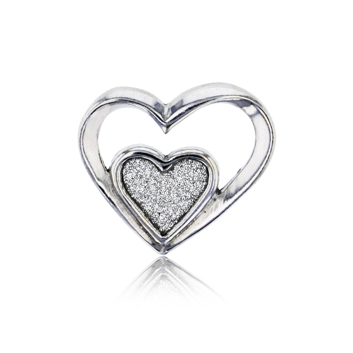 Sterling Silver Rhodium Glitter Double Hearts Pendant