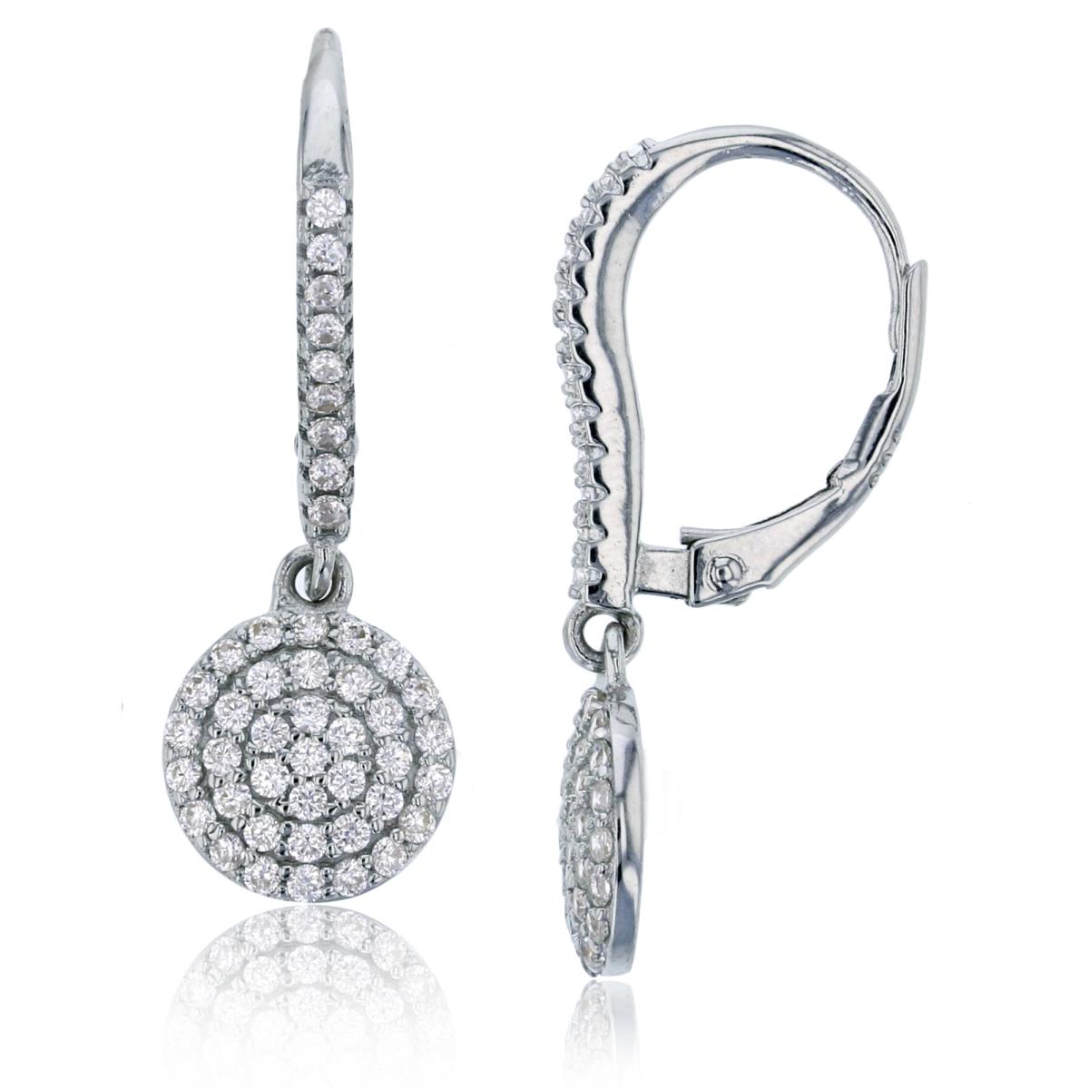 Sterling Silver Rhodium 27x9mm Micropave Circle Leverback Dangling Earring