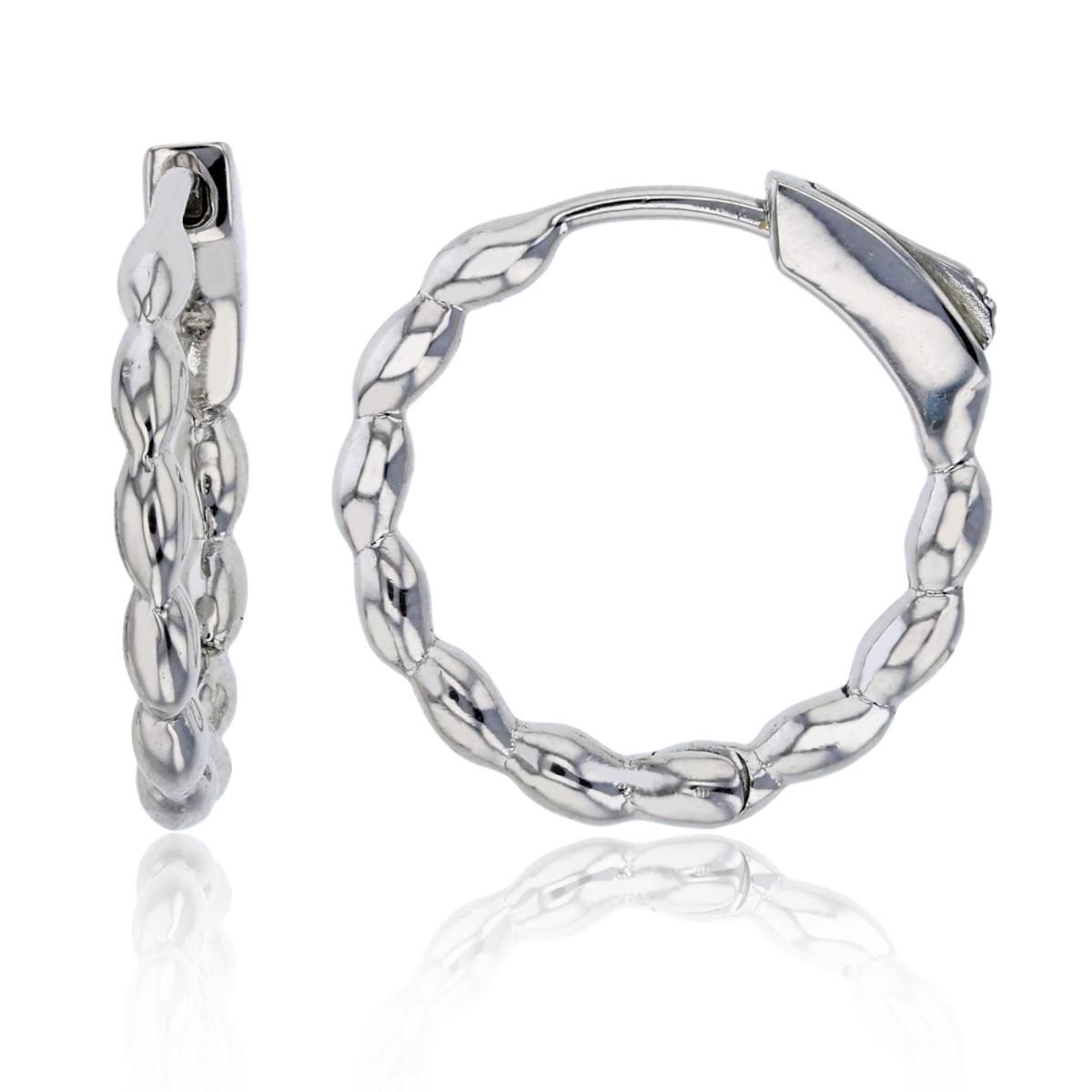 Sterling Silver Rhodium 20x3mm Polished Bubble Hoop Earring with Safety Lock