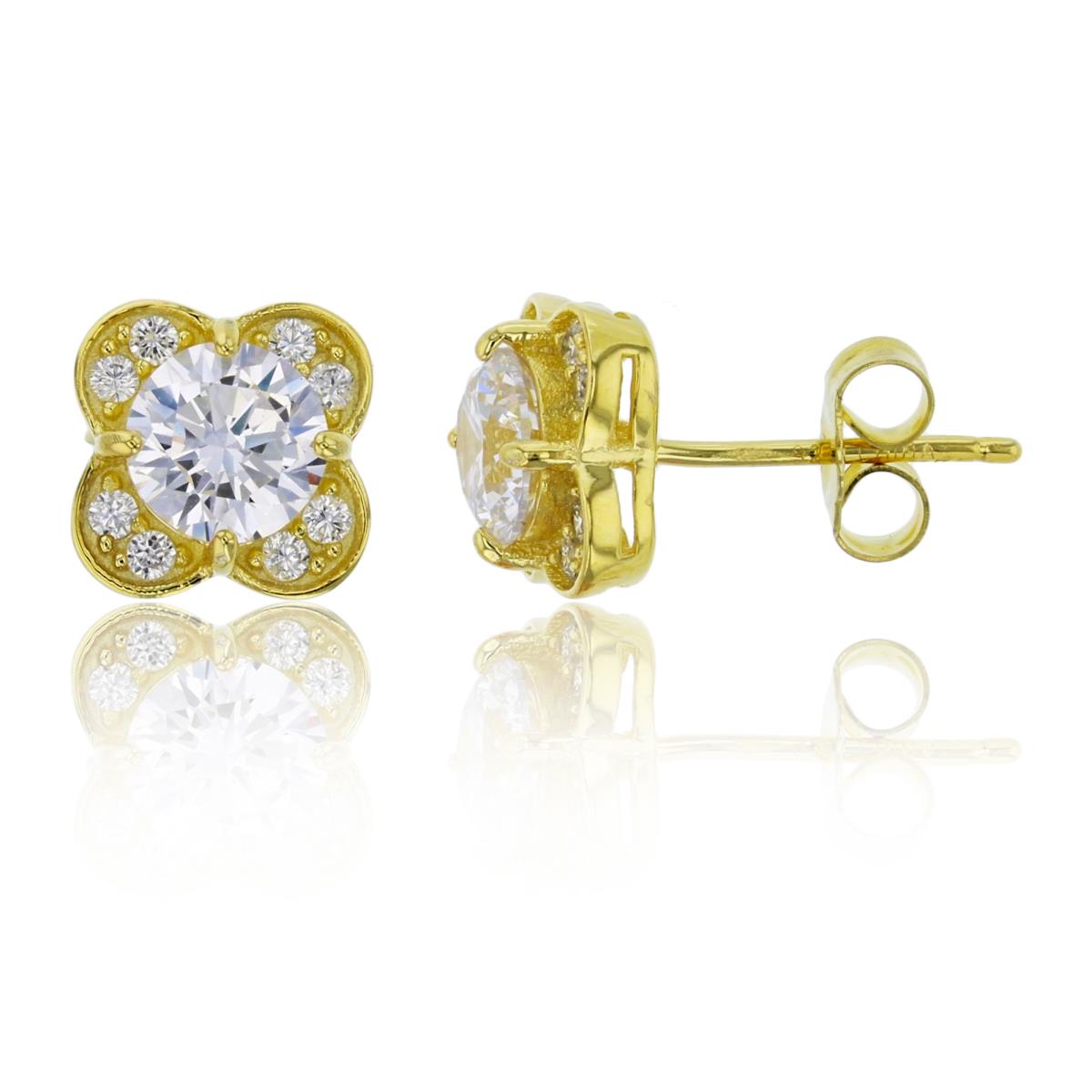 Sterling Silver Yellow 6mm Round Cut Clover Stud Earring