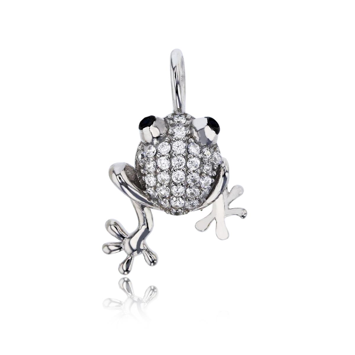 Sterling Silver Rhodium Micropave Frog Pendant