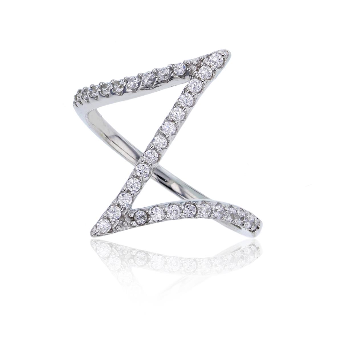Sterling Silver Rhodium Micropave "Z" Shaped Fashion Ring