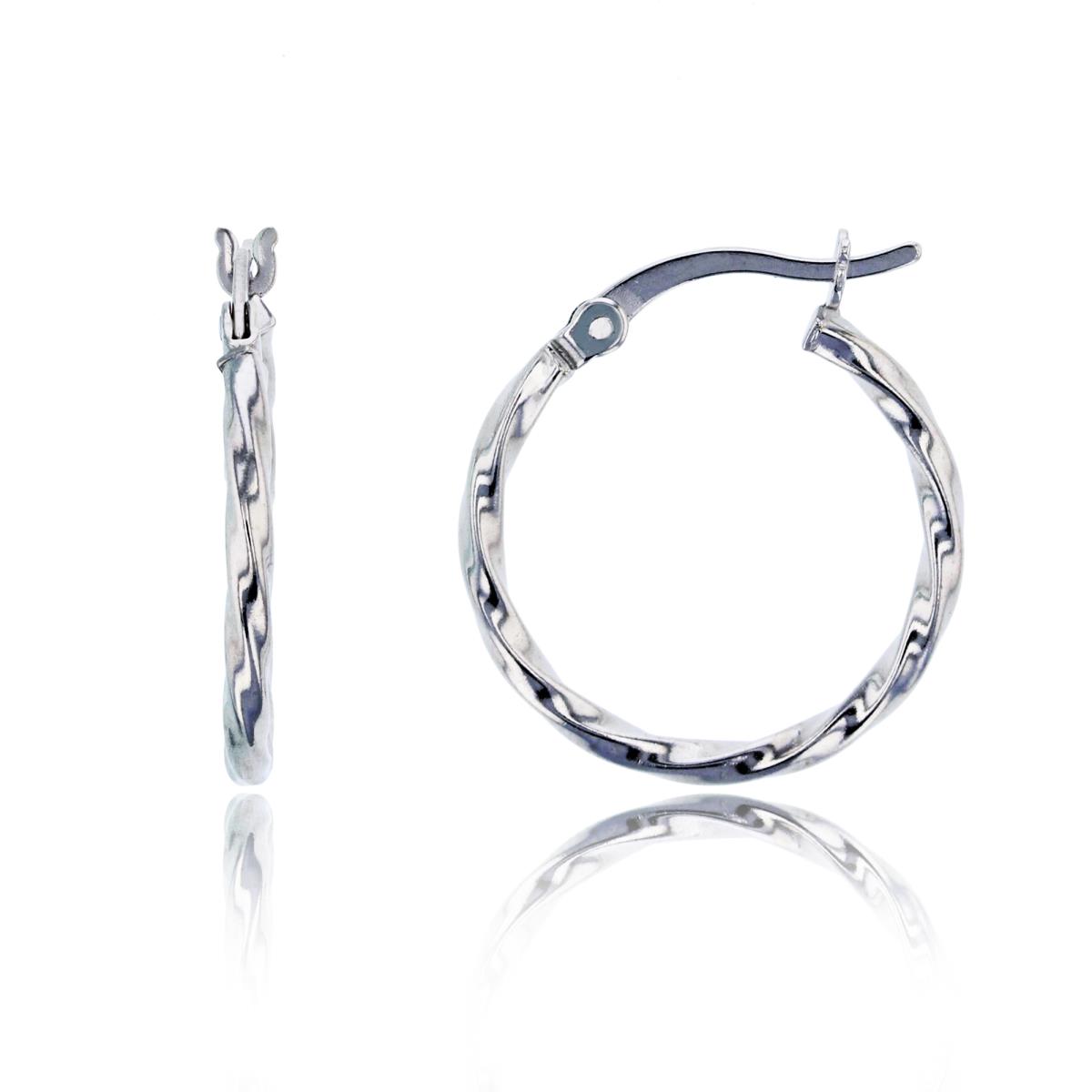 Sterling Silver Rhodium 18x2mm Twisted Oval Hoop Earring