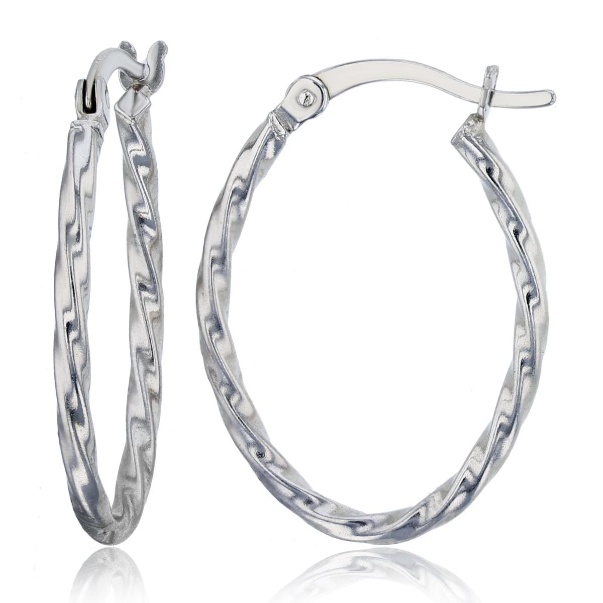 Sterling Silver Rhodium 25x18mm Twisted Oval Hoop Earring