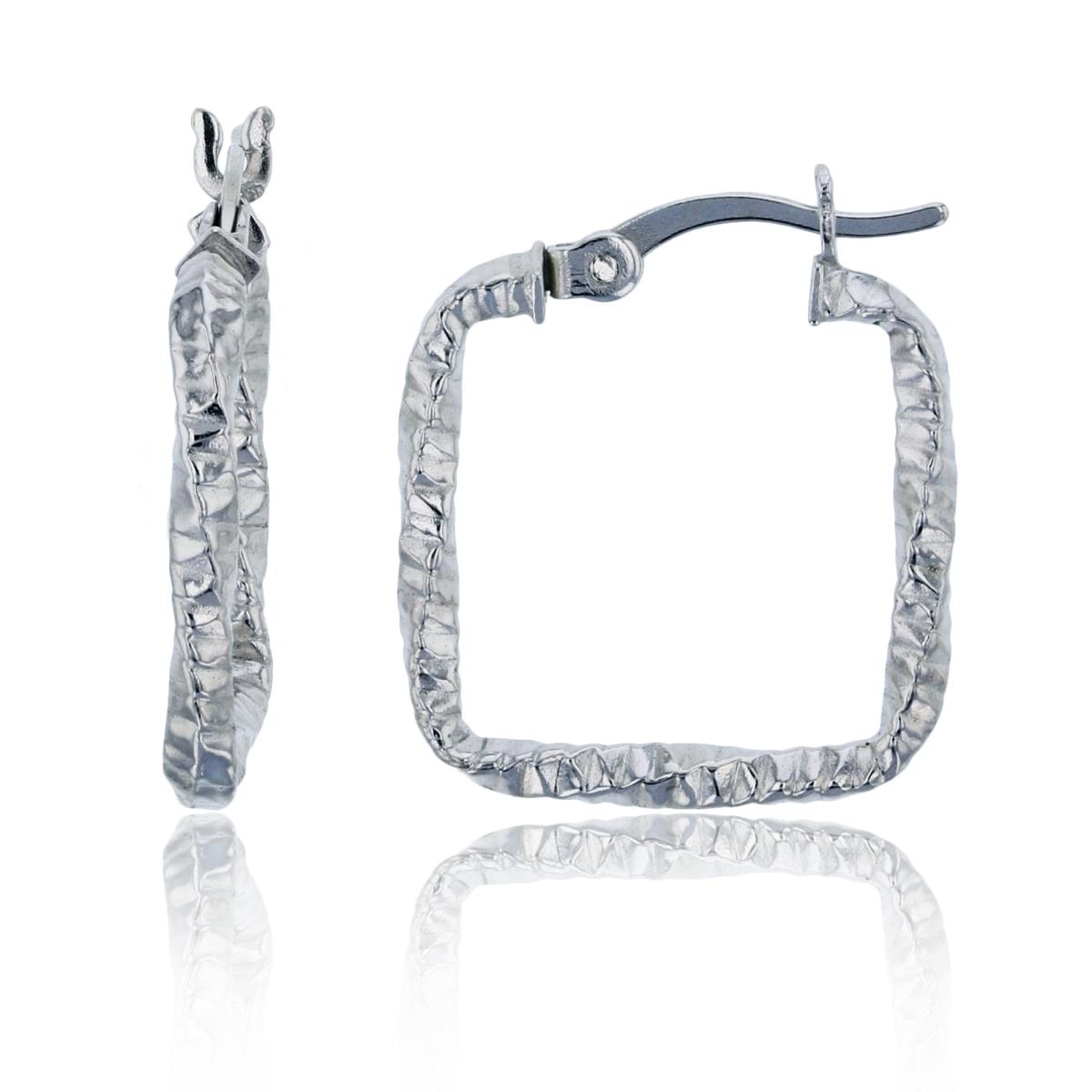 Sterling Silver Rhodium DC 20x2mm Squared Hoop Earring