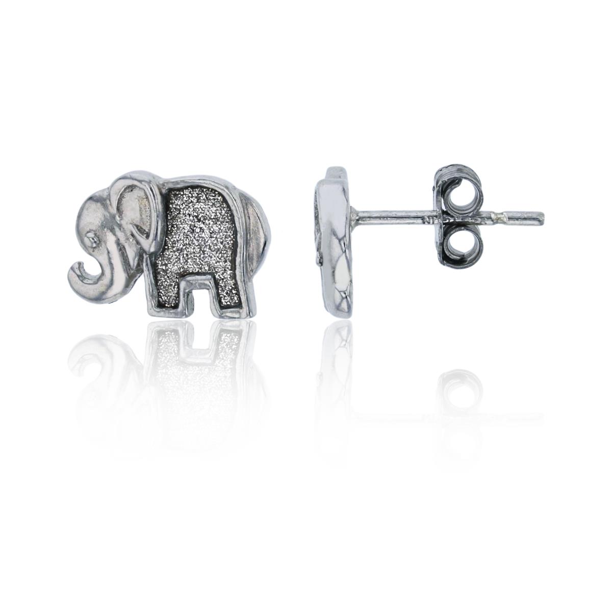 Sterling Silver Rhodium Polished & Glitter Elephant Stud Earrings