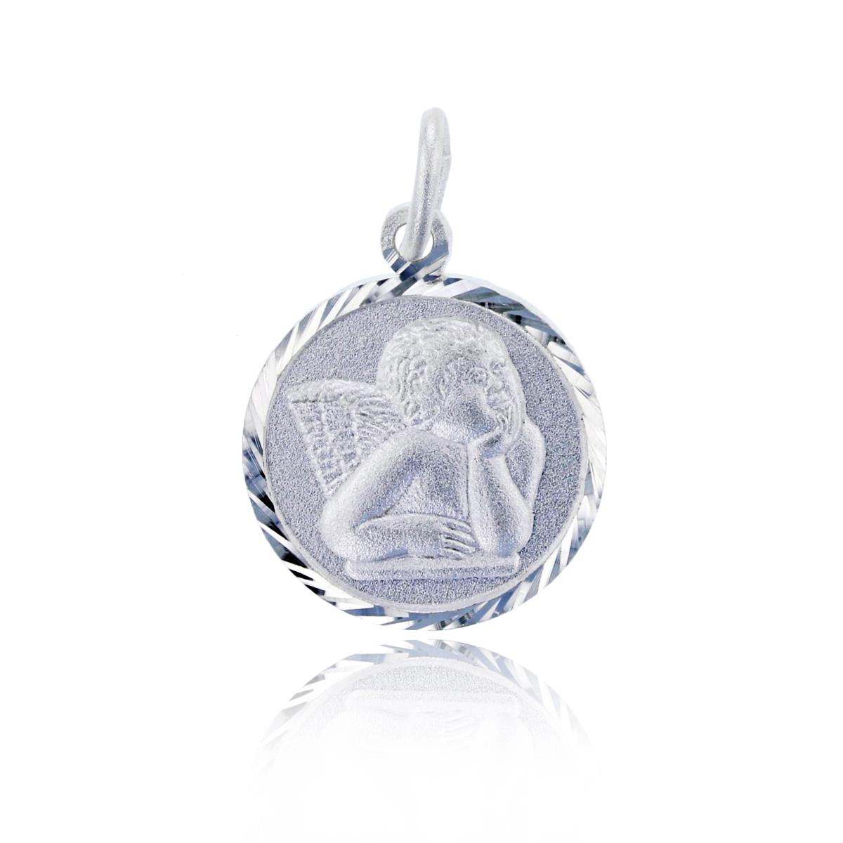 Sterling Silver Silver Plated Matte & DC Angel Medal Pendant