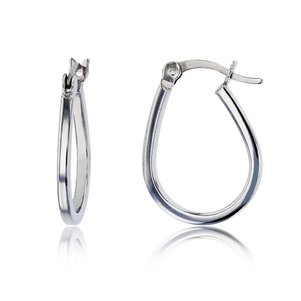 Sterling Silver Rhodium Polished 23x2mm Pear Shaped Hoop Earring