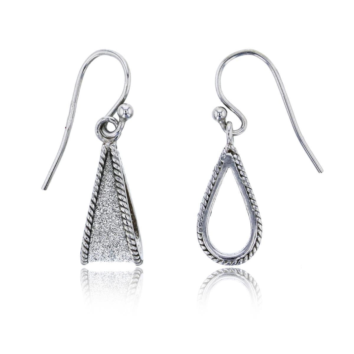 Sterling Silver Rhodium Glitter Teardrop Dangling Earring