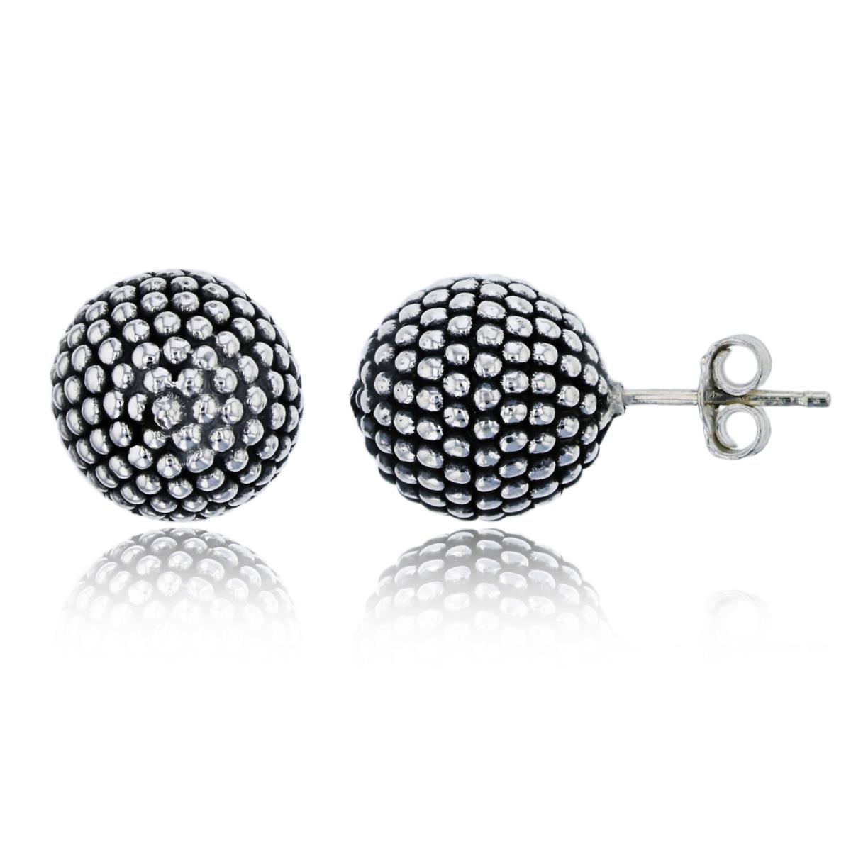 Sterling Silver Oxidized Bubble Ball Stud Earring