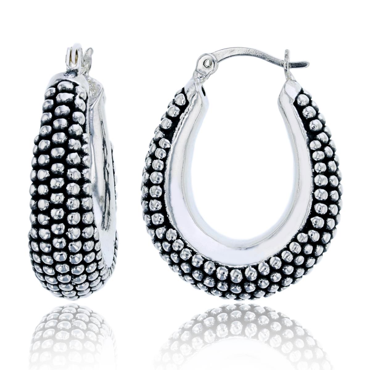 Sterling Silver Oxidized Bubble Graduated 25x8mm Hoop Earring