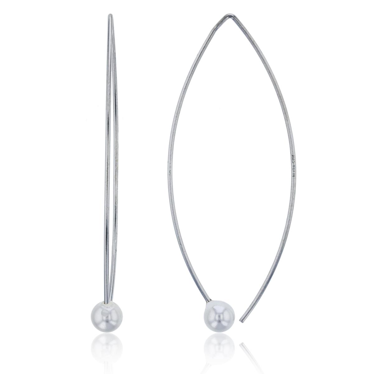 Sterling Silver Rhodium Rnd White Pearl MQ-shape Wire Earring