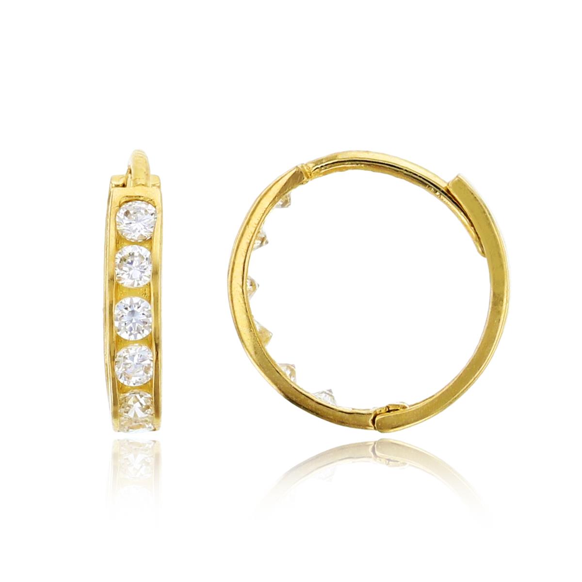 14K Yellow Gold 2x10mm 5-Stone Round CZ Channel Huggie Earring