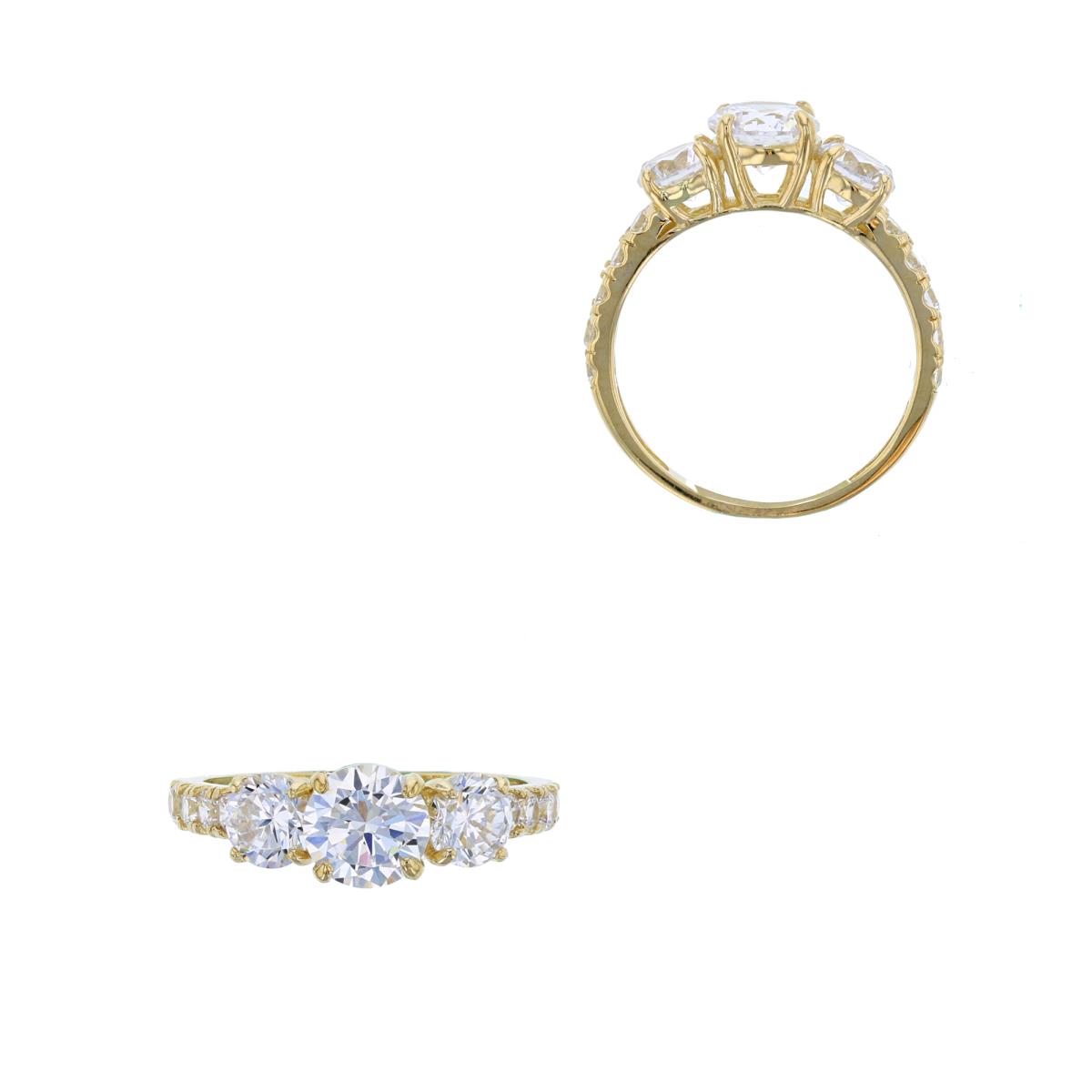 14K Yellow Gold 6.5mm & 5mm Rd Cut 3-Stone CZ Engagement Ring
