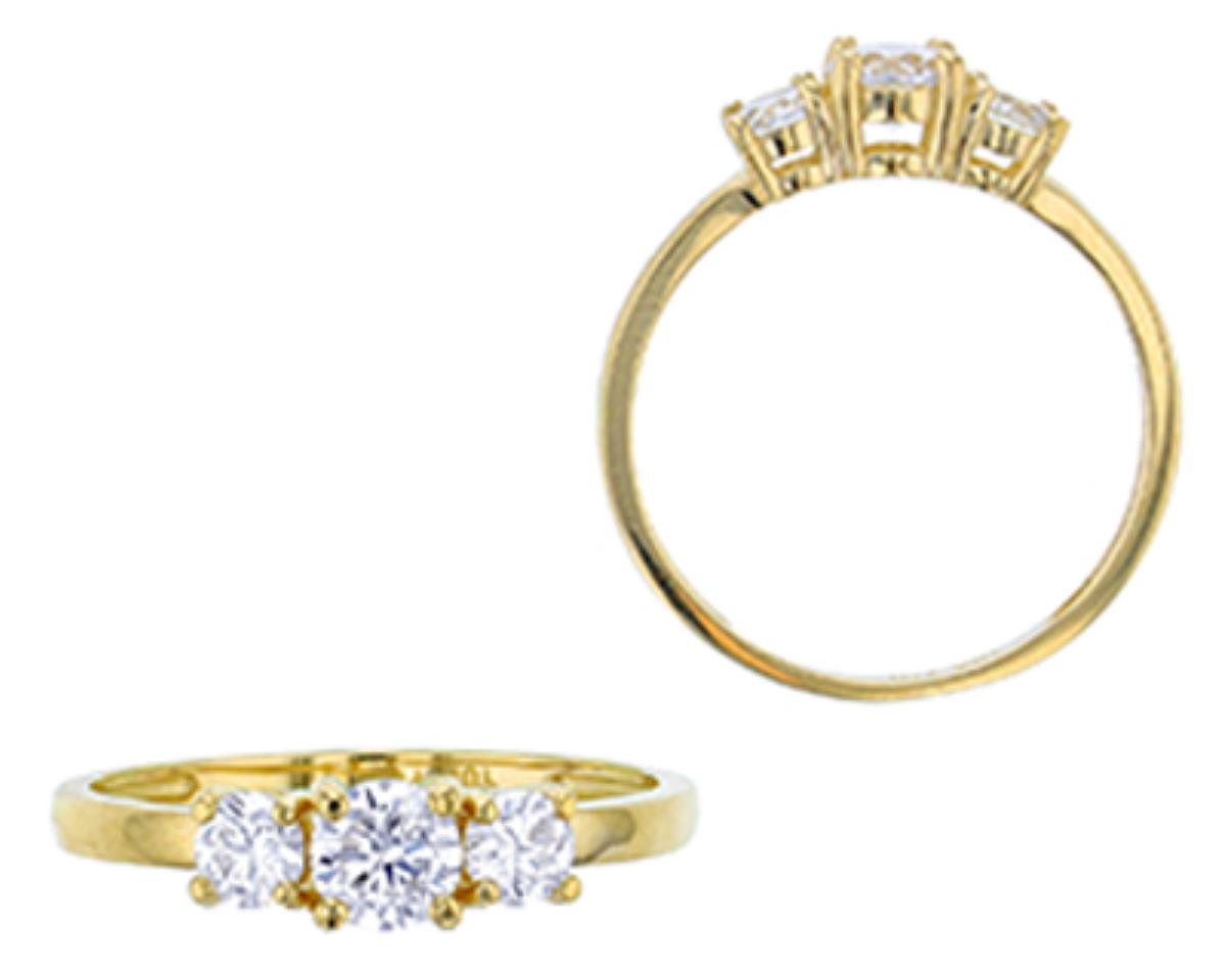 14K Yellow Gold 4.50mm & 3.50mm Rd 3-Stone Engagement Ring