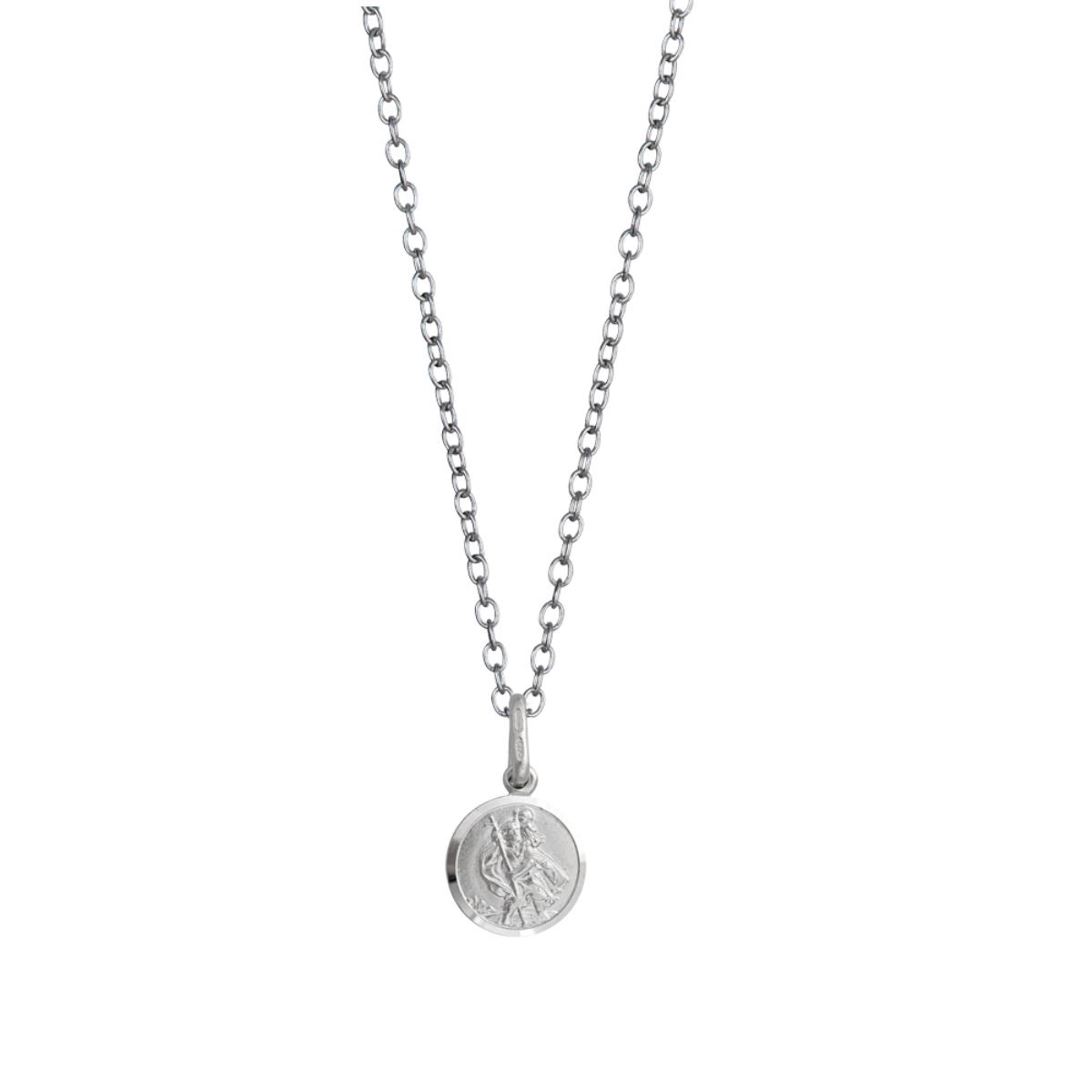 Sterling Silver Rhodium Round St. Christopher Medal 18" Necklace 