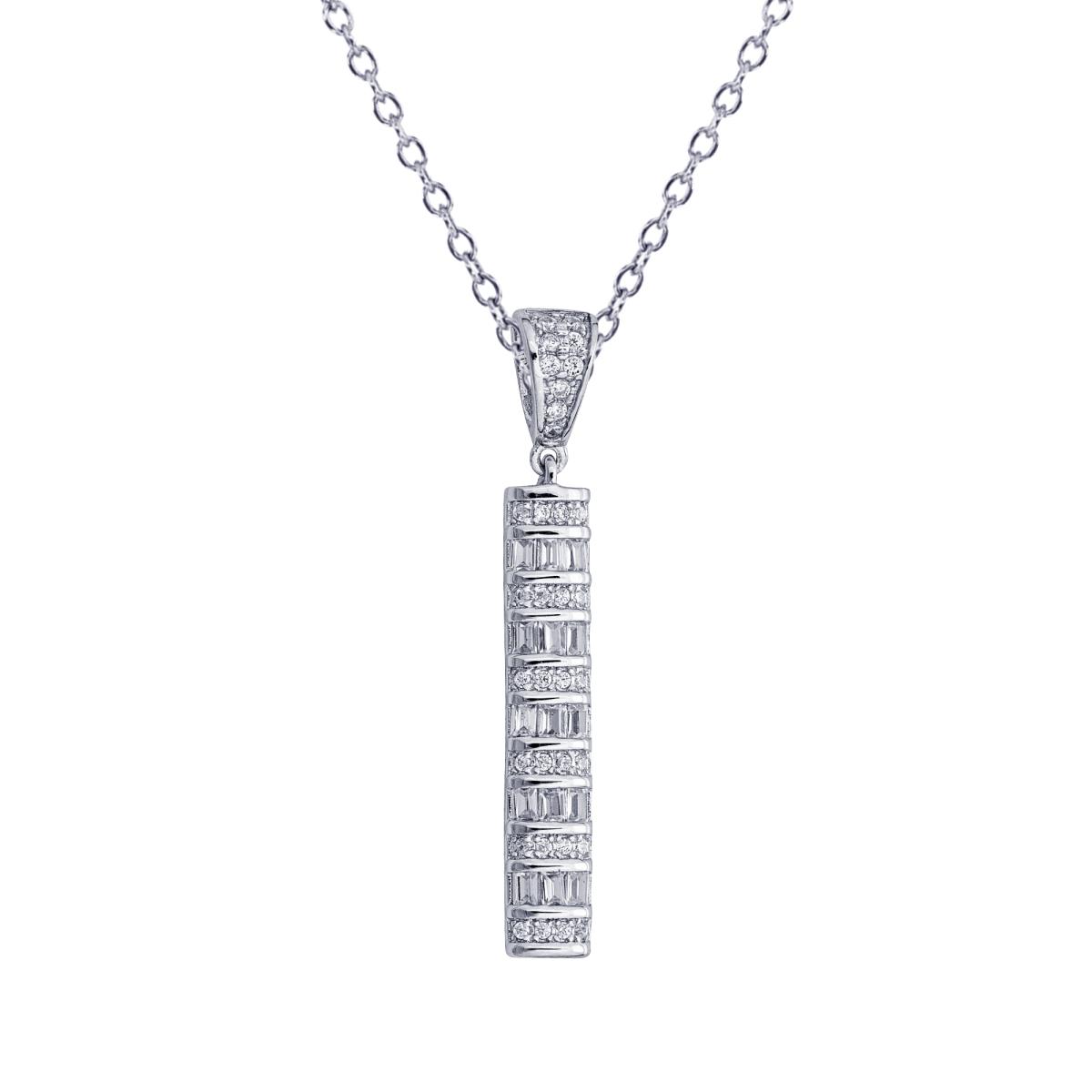 Sterling Silver Rhodium Baguette Linear Drop 18" Necklace
