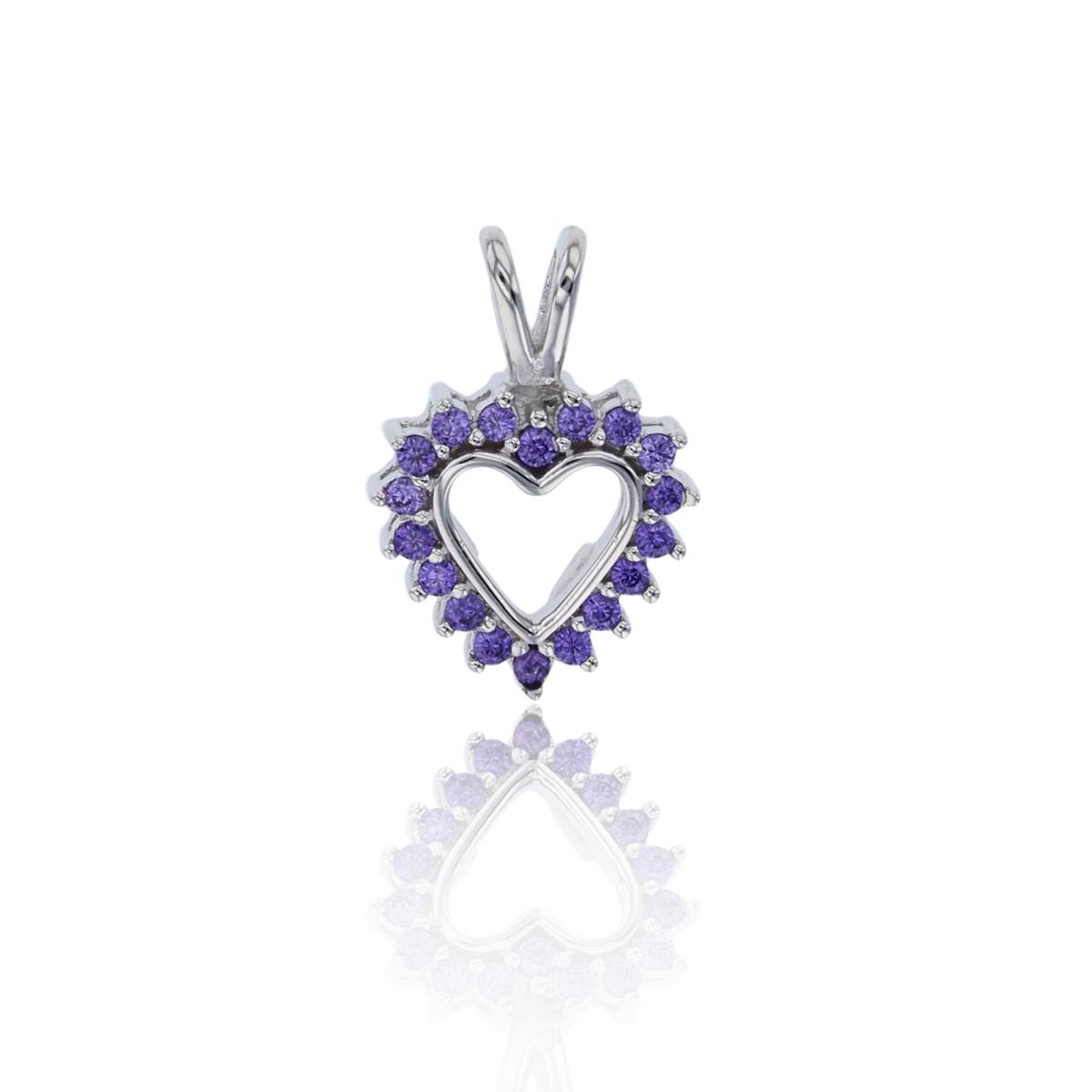 Sterling Silver Rhodium 15x10mm Pave Amethyst CZ Open Heart Double Bail Pendant