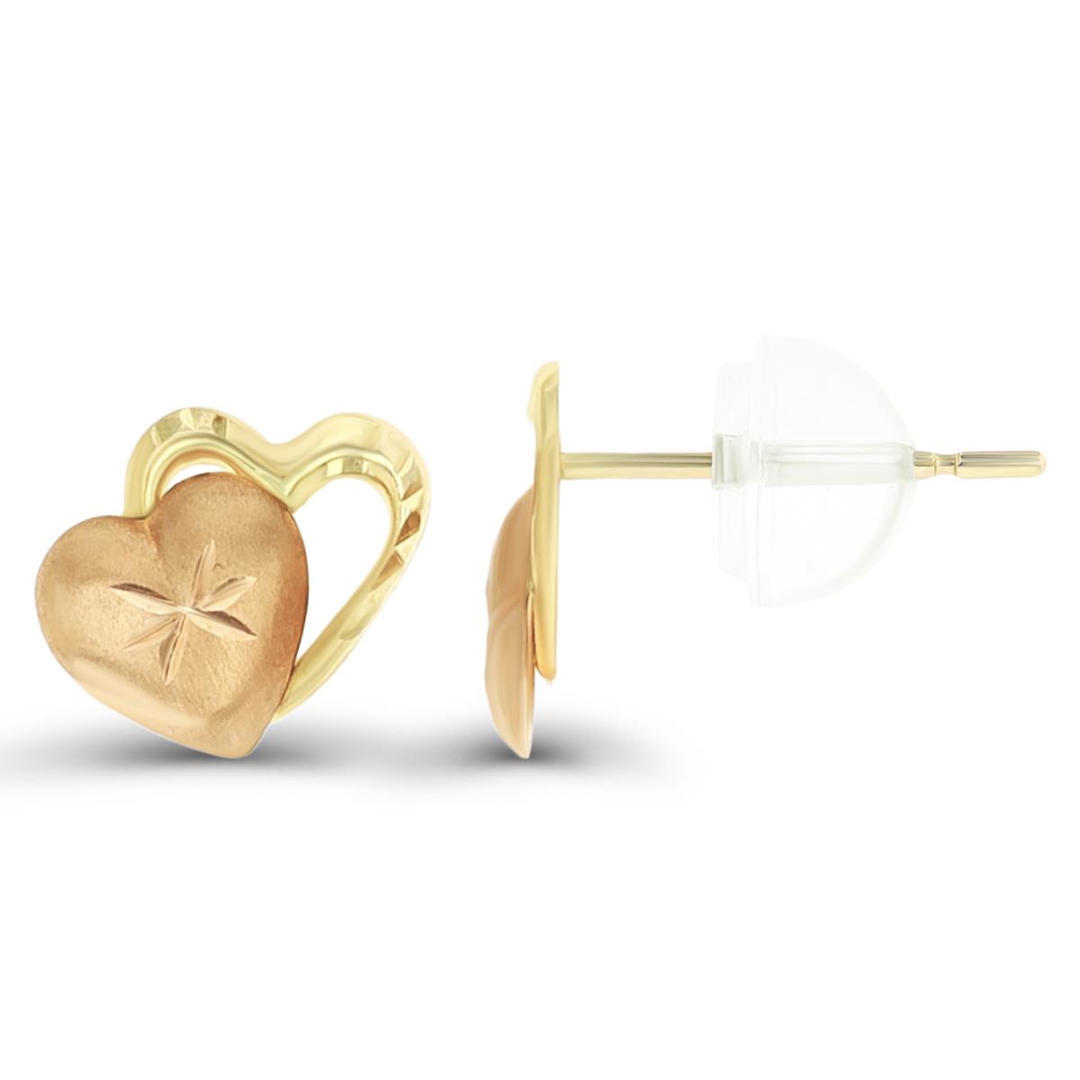 14K Two-Tone Gold 8x8mm Polished & DC Double Hearts Stud Earring
