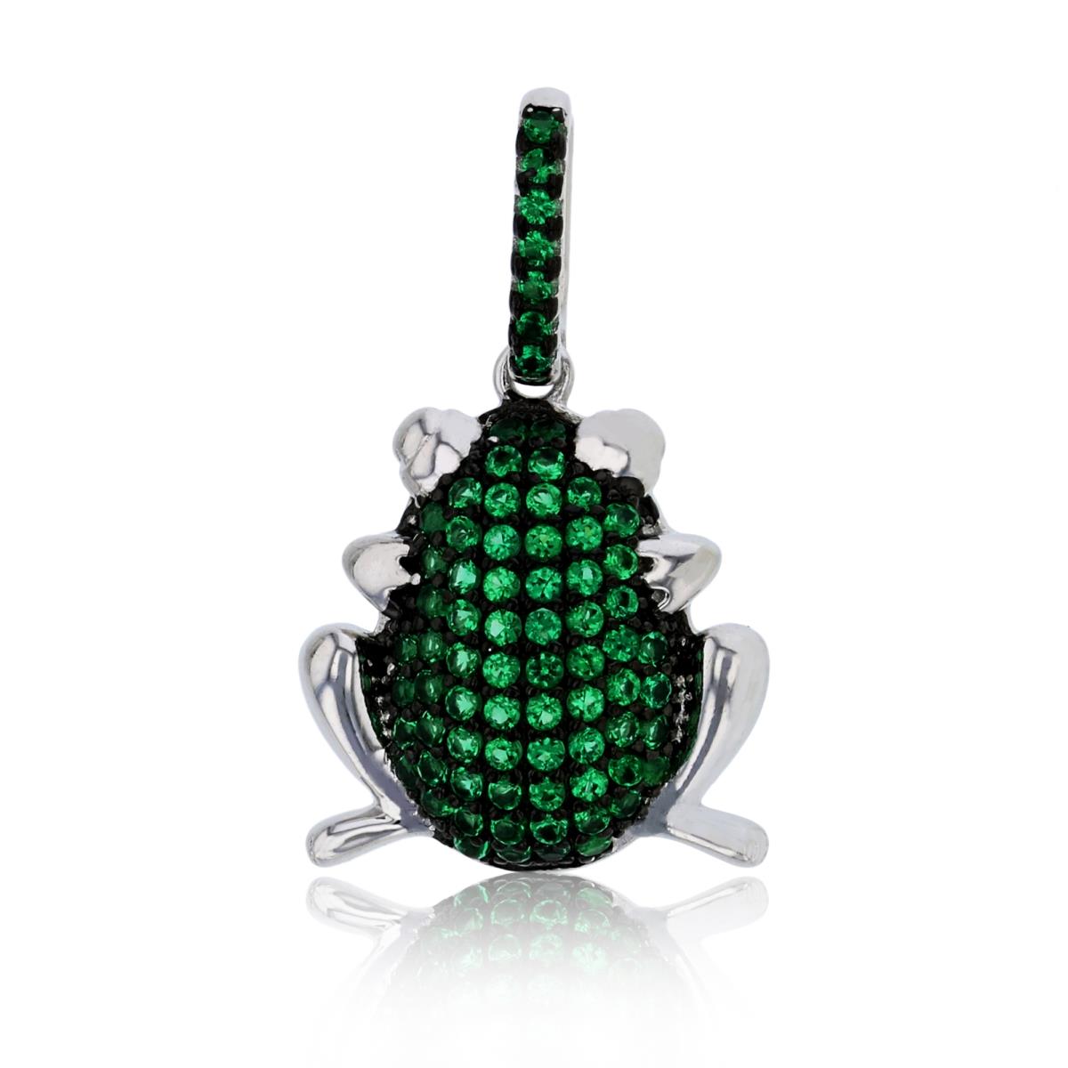 Sterling Silver Black & Rhodium Glass Green Frog Pendant