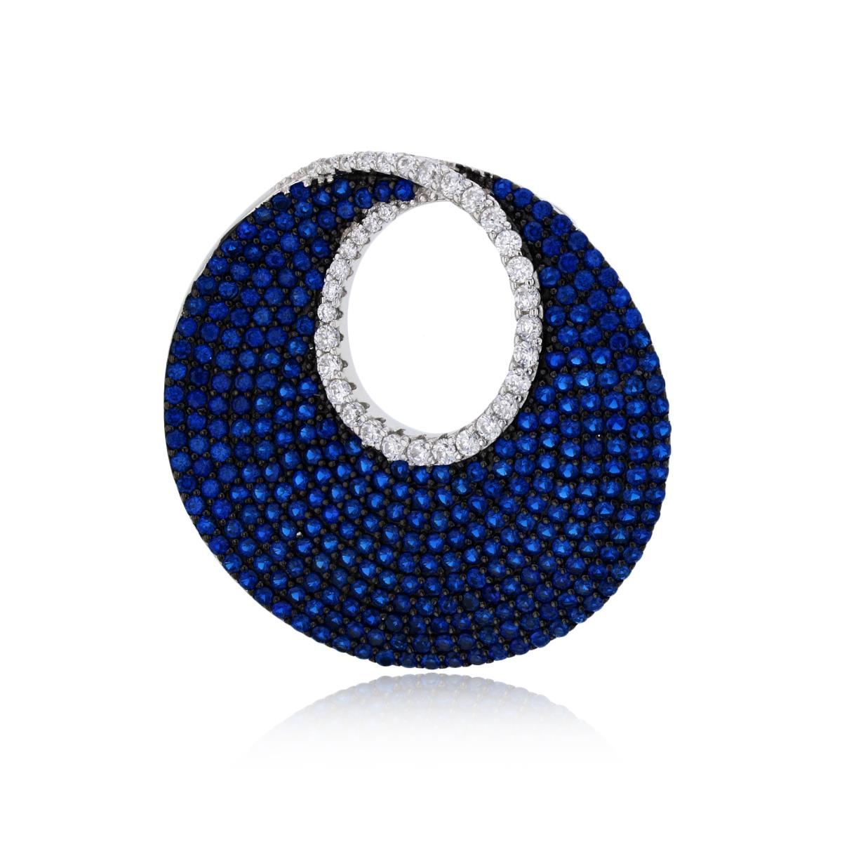 Sterling Silver Black & Rhodium Micropave White & Blue Glass Swirl Open Circle Pendant