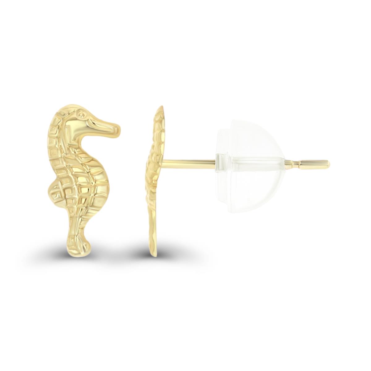 14K Yellow Gold 10x5mm Textured Seahorse Stud Earring