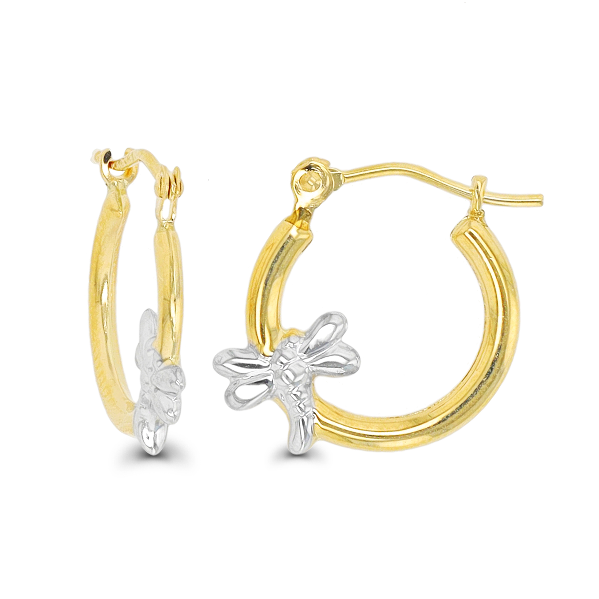 10K Two-Tone Gold Polished Dragonfly Hoop Earring