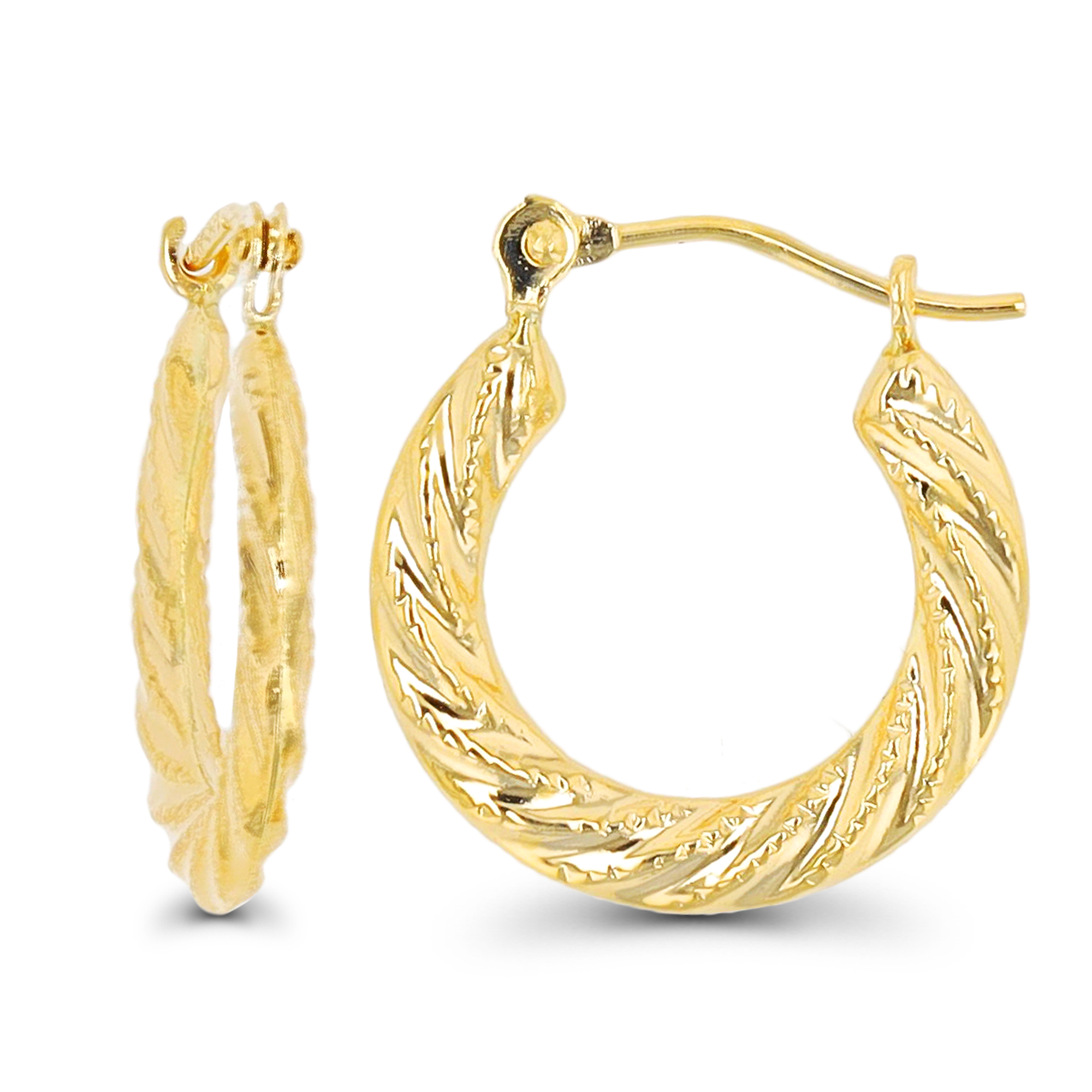 14K Yellow Gold 16x2mm High Polished & Textured Twisted Hoop Earring