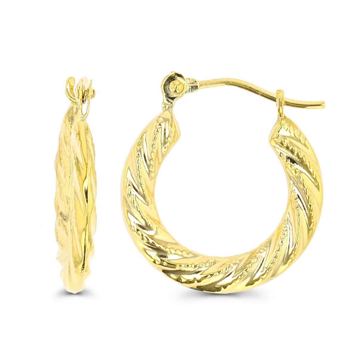 10K Yellow Gold 16x2mm High Polished & Textured Twisted Hoop Earring