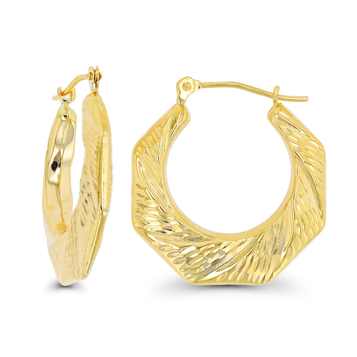 10K Yellow Gold 22x4mm Diamond Cut Octagon Hoop Earring