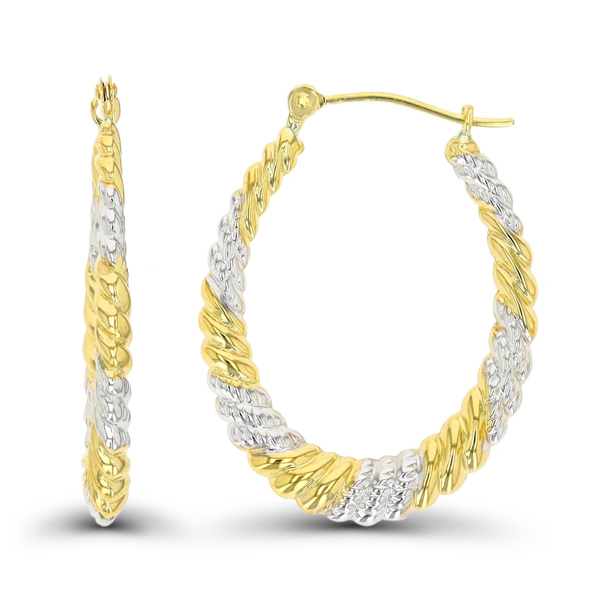 10K Two-Tone Gold 27x3mm Polished & DC Twisted  Hoop Earring