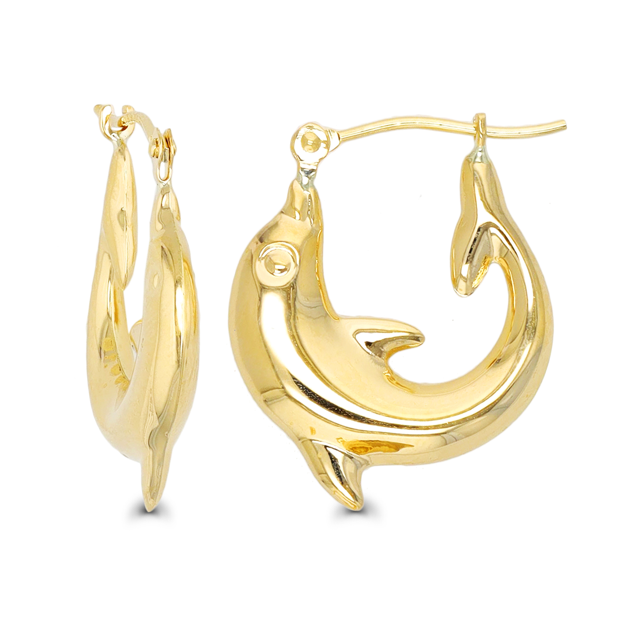 14K Yellow Gold 20x3mm High Polished Dolphin Shaped Hoop Earring