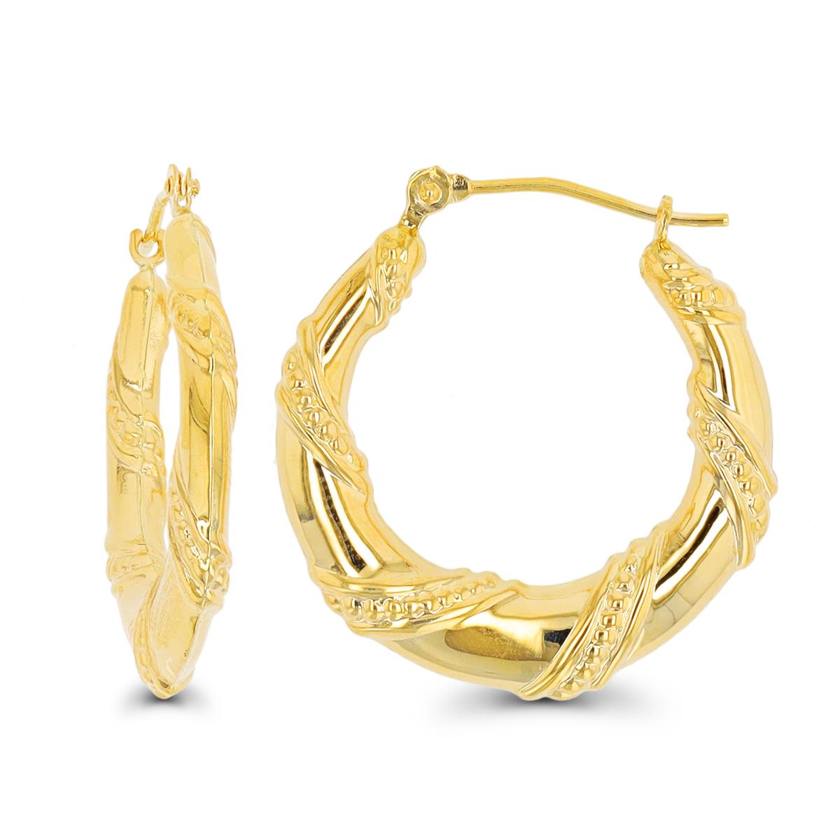 10K Yellow Gold 23x3mm Polished with Milgrain Twist Hoop Earring