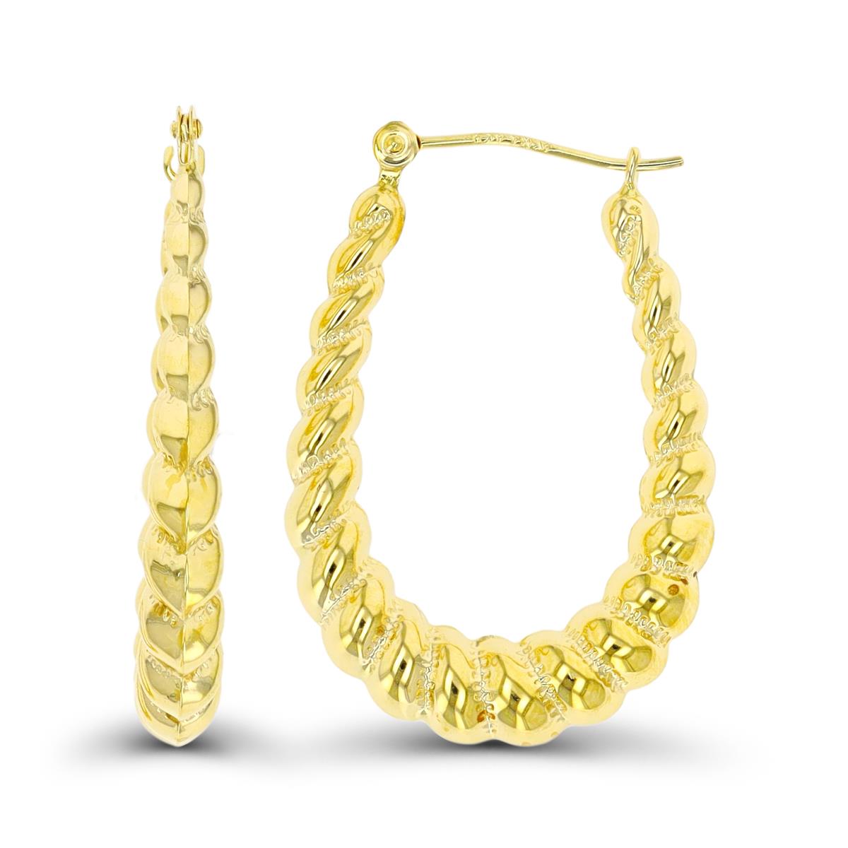 10K Yellow Gold 28x4mm High Polished & Milgrain Twist Hoop Earring