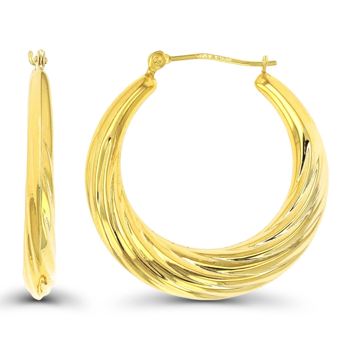10K Yellow Gold 28x4mm Tight Twist Textured Hoop Earring